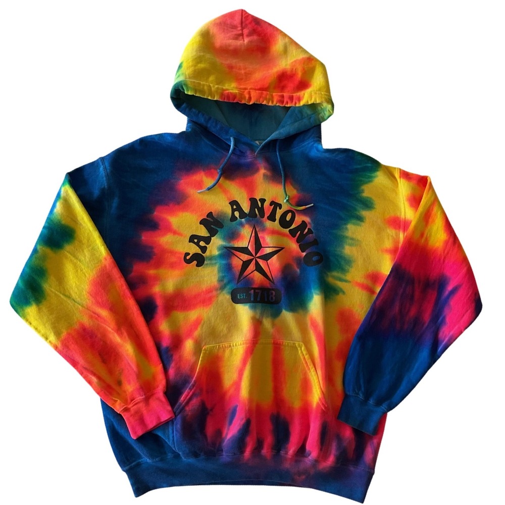 Gildan Tie Dye San Antonio Texas‎ Star Hoodie Sweatshirt Size Large